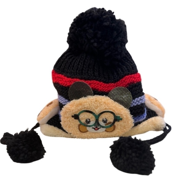 Children's Knit Toboggan Hat with Pom and Character - OS - Picture 1 of 2